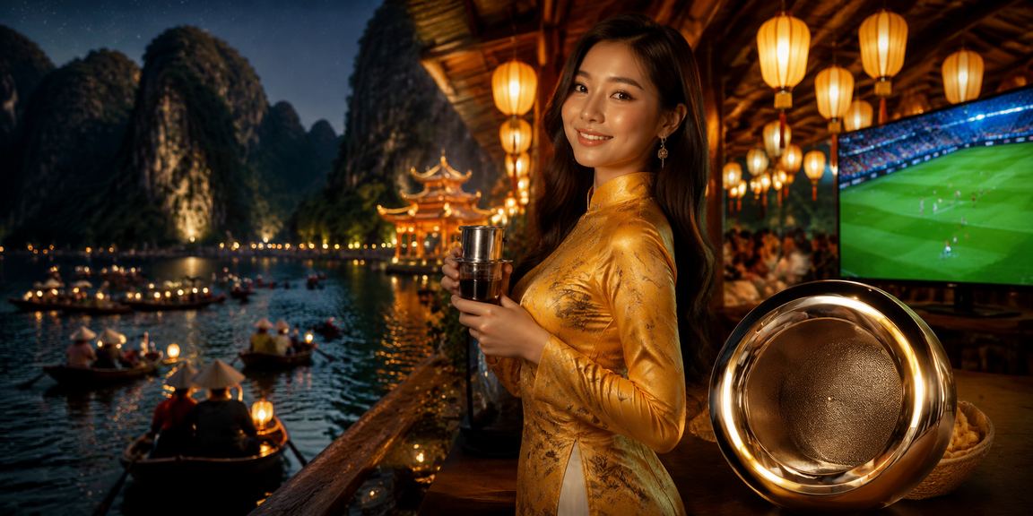Không khí xem bóng đá tại Ninh Bình với hình ảnh áo dài truyền thống và màn hình cược thể thao