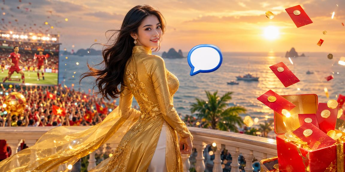 Phong bì đỏ may mắn kiểu Sa Pa bên cạnh trang phục áo dài truyền thống gợi hình ảnh nhận thưởng dịp lễ